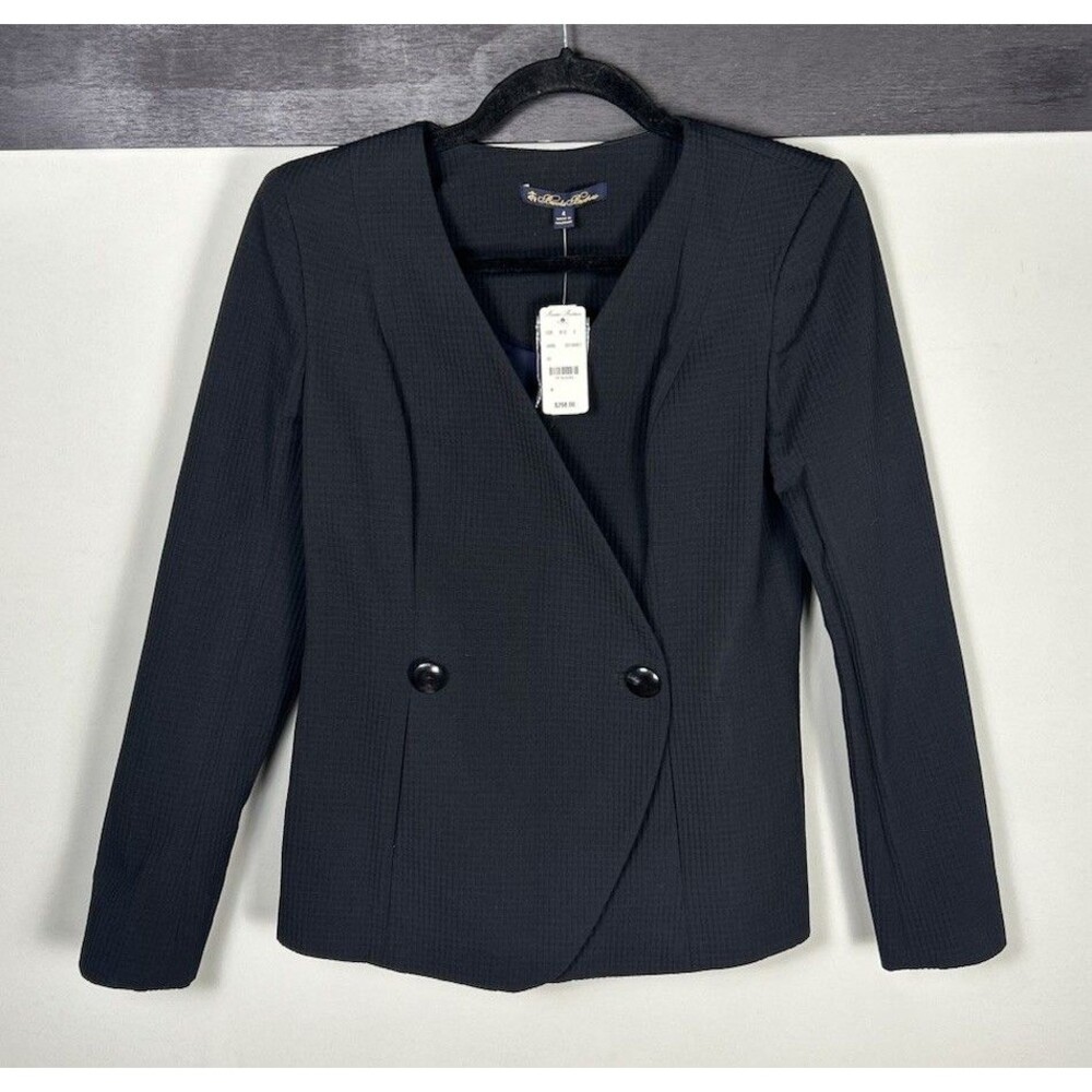 NWT Brooks Brothers Women's Black Textured Two-Button Collarless Blazer Size 4